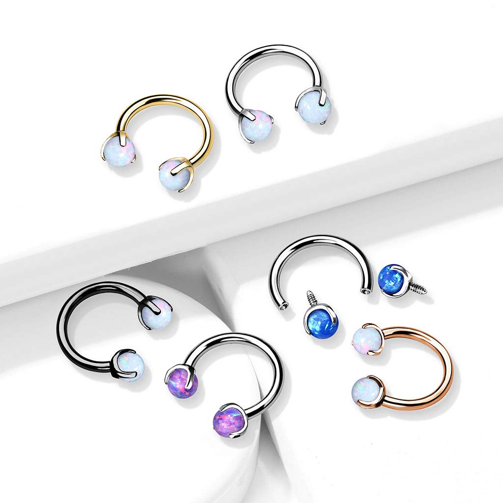 Amelia Fashion 16 Gauge Claw Set Opal Internally Threaded 316L Surgical Steel Horseshoes for Cartilage, Daith, Eyebrow, Septum and More (Choose Color) (Gold/Opal White)