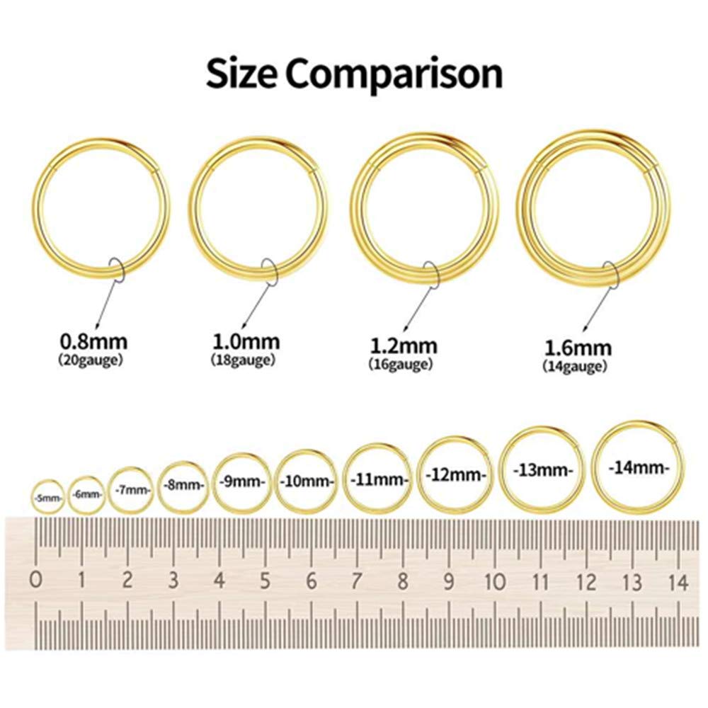 FOLLOWMOON 8mm Septum Ring Gold Nose Rings Hoop 18 Gauge Nose Hoop Helix Daith Tragus Earrings Hinged Segment Septum Clicker Lip Rings 18g Cartilage Earring Nose Piercing Jewelry Surgical Steel