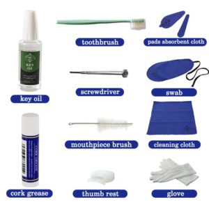 Clarinet Cleaner Care Cleaning Kit,Maintenance Kit,Key Oil,Cork Grease,Swab,Cleaning Cloth,Thumb Rest,Mouthpiece Brush and More(Random Color Cloths)