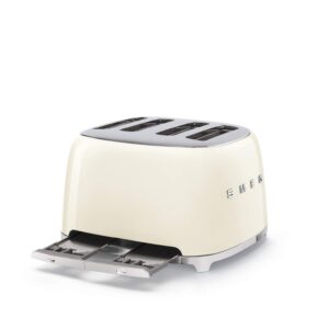 Smeg 50s Retro 4-Slot Toaster TSF03CRUS Bundle with Bamboo Tongs - Cream