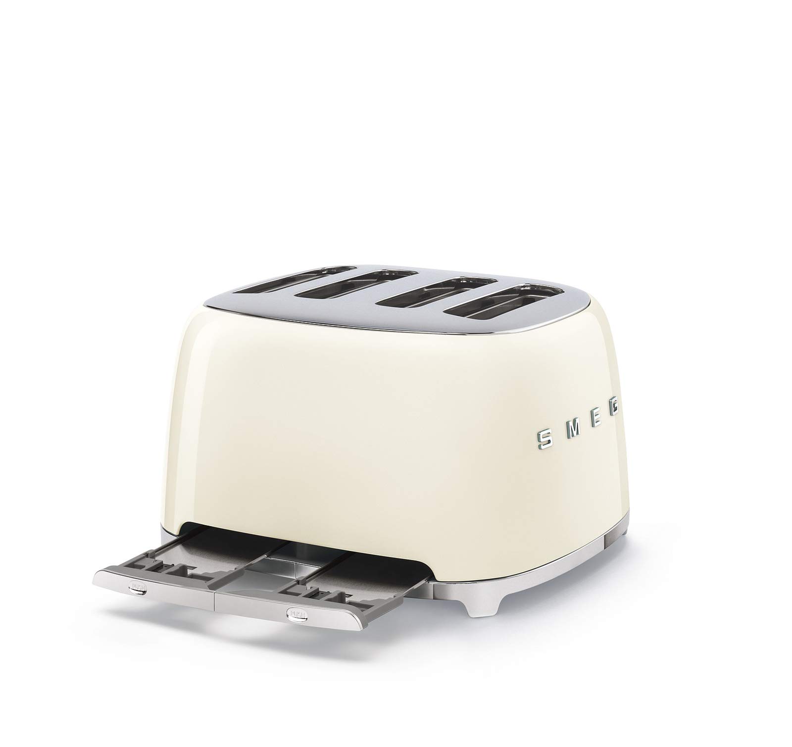 Smeg 50s Retro 4-Slot Toaster TSF03CRUS Bundle with Bamboo Tongs - Cream