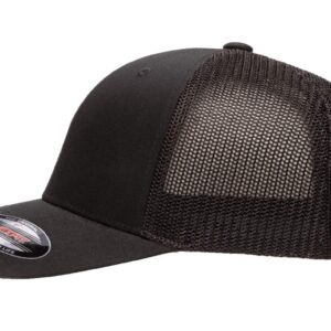 Big Rig KW W900 Semi Truck Outline Design Flexfit Trucker Mesh Fitted Cap Black