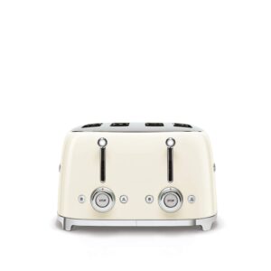 Smeg 50s Retro 4-Slot Toaster TSF03CRUS Bundle with Bamboo Tongs - Cream