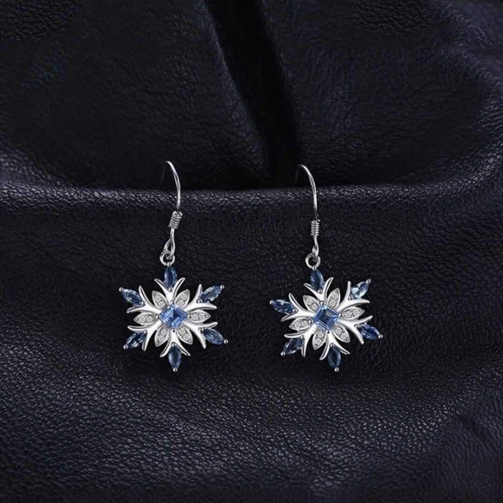 SEniutarm Earrings for Women Mom Faux Sapphire Inlaid Snowflake Dangle Hook Earrings Wedding Gift Statement Jewelry - KYED0228