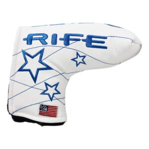 Rife Golf Collectors Edition - Retro L Shape Blade Putter Blue Star Style Headcover. Limited Edition Tour Vintage Leather Style Custom Design Putter Head Cover