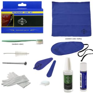 clarinet cleaner care cleaning kit,maintenance kit,key oil,cork grease,swab,cleaning cloth,thumb rest,mouthpiece brush and more(random color cloths)