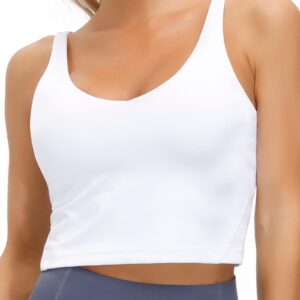 Wjustforu Women's Tank Top Padded Sports Bra Running Workout Yoga Crop Top (X-Large, White)