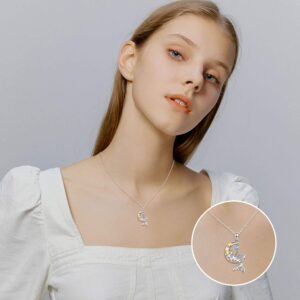 CHENGHONG Mermaid Necklaces 925 Sterling Silver Mermaid Crescent Moon Star Necklace for Women Little Mermaid Sea Jewelry Gifts for Women