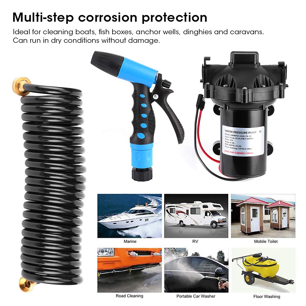 Washdown Pump Kit, Washdown Deck Cleaning Pump Kit 12V Fresh Sea Water 5.0 GPM for Rv Boat Marine