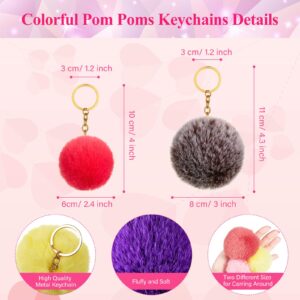 Hicarer 36 Pom Poms Keychains Faux Rabbit Fur Pompoms Keyring Pompom Keychain (2.4 Inch)