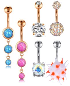 willten 14g belly button rings stainless steel navel belly rings for women 10mm 3/8" barbell silver rose gold body piercing jewelry