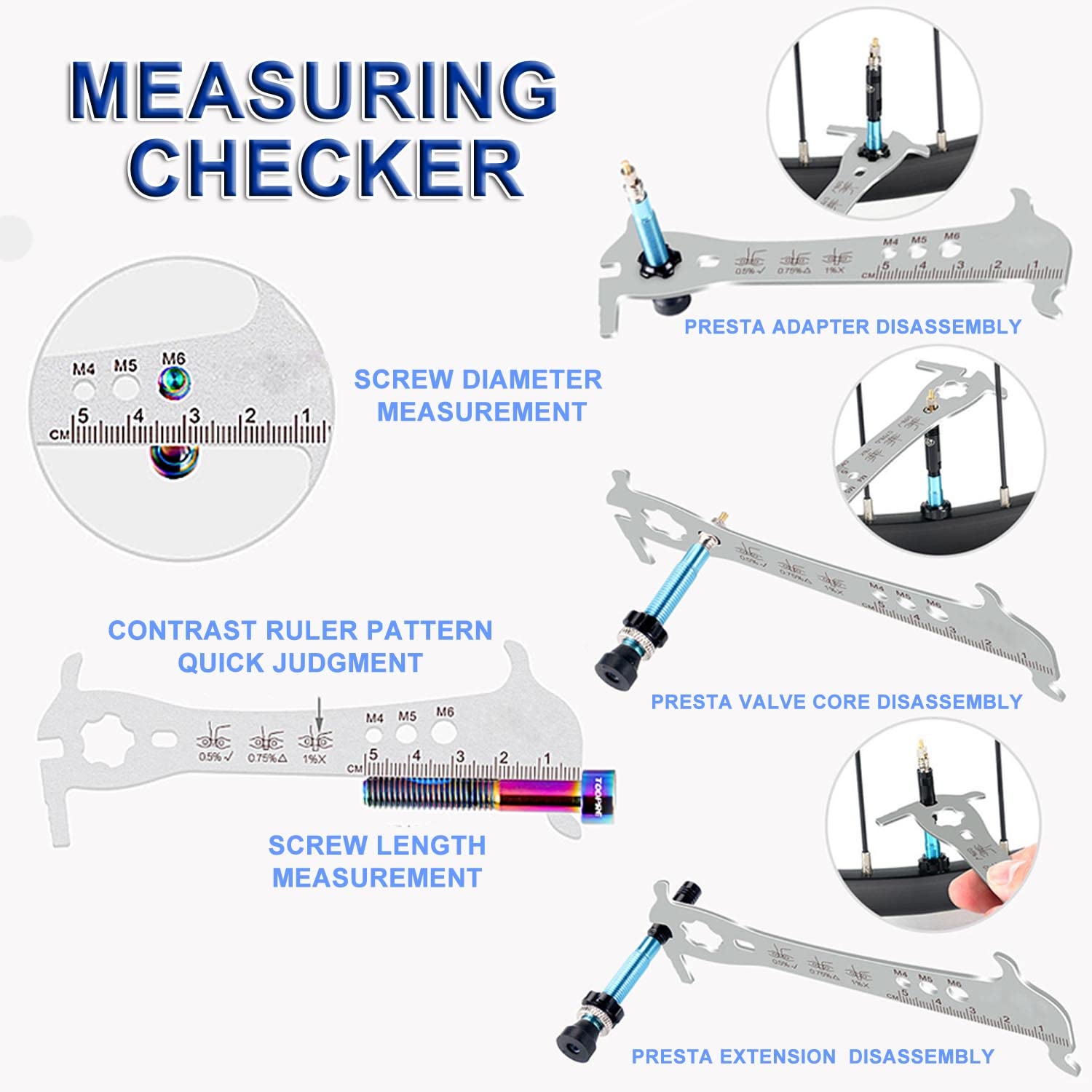 COOLWHEEL Bicycle Chain Checker - Bike Wear Indicator Gauge Measuring Ruler Tool Bike Parts Repair Kit for Mountain and Road Bikes, Folding Bicycle