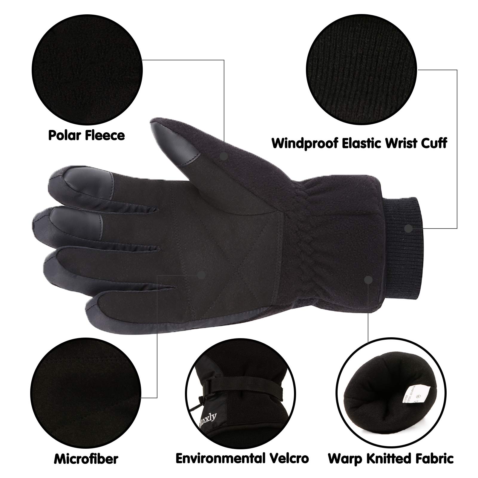 Koxly Winter Gloves Waterproof Windproof 3M Insulated Gloves 3 Fingers Dual-Layer Touchscreen Gloves for Men and Women