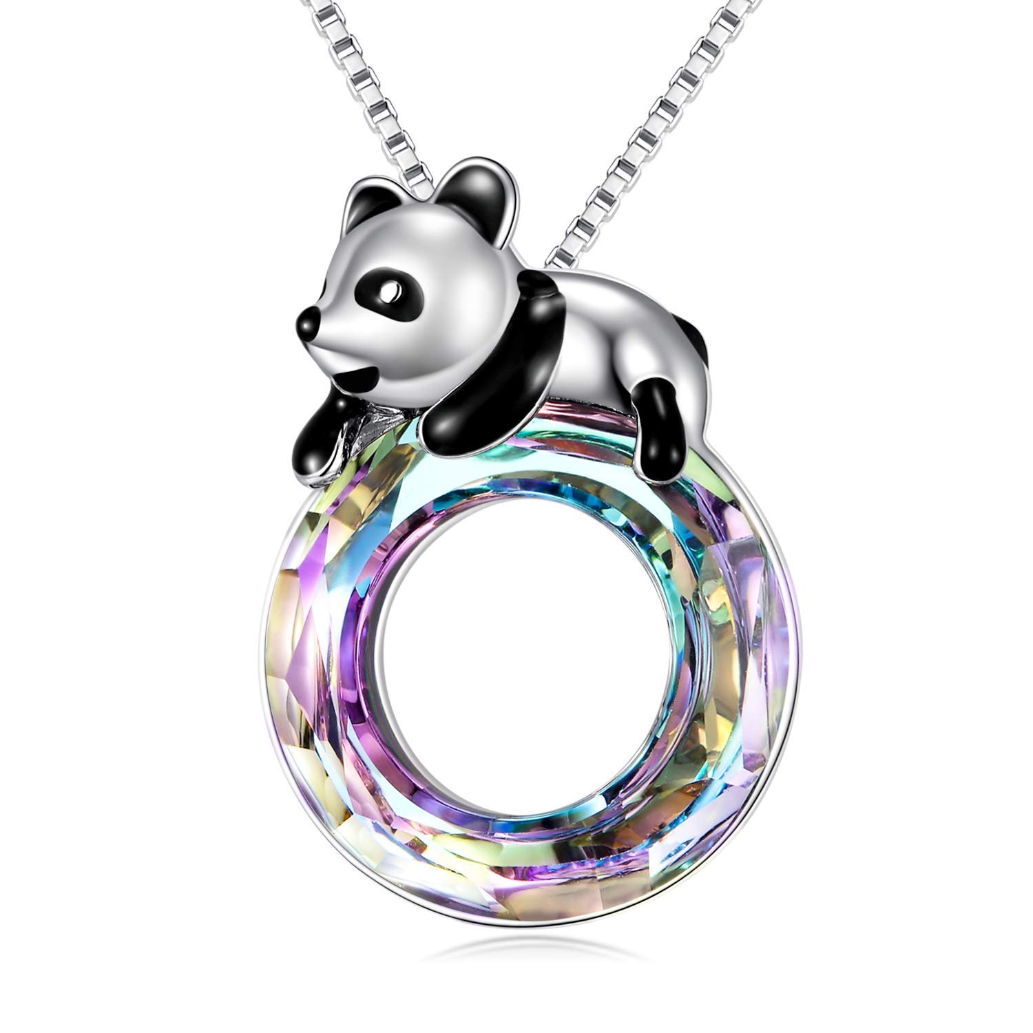 AOBOCO Panda Gifts for Women Purple Crystal Panda Necklace Sterling Silver Birthday Gifts for Daughter