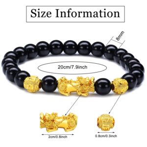 Hicarer 6 Pieces Feng Shui Bracelets Pixiu Wealth Luck Beaded Bracelets Chinese Pi Yao Dragon Charm Elastic Bracelet Amulet Bracelet for Men Women