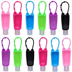 tanzdom 12 pack kids hand sanitizer holder keychain, empty travel size bottle with silicone keychain holder and flip cap reusable squeeze containers 30ml/1oz for backpack, pocketback, school, camping