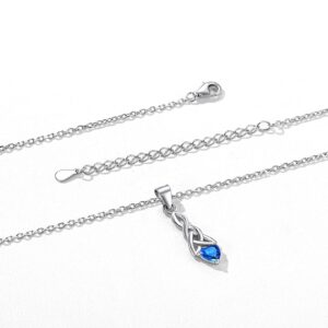 ChicSilver 925 Sterling Silver Irish Celtic Necklace March Birthstone Heart Ocean Blue Aquamarine Pendant Necklace Celtic Knot Jewelry for Women