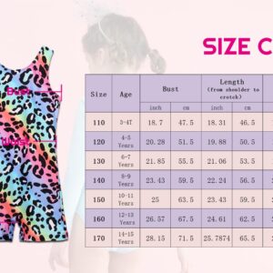 JESKIDS Leotards for Girls Gymnastics with Shorts Dance Biketards Tumbling Matching Hair Scrunchie Leopard 4-5 Years