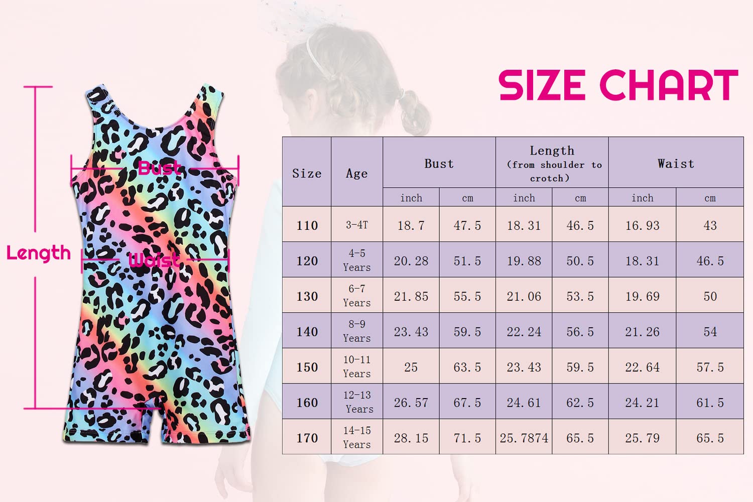 JESKIDS Leotards for Girls Gymnastics with Shorts Dance Biketards Tumbling Matching Hair Scrunchie Leopard 4-5 Years