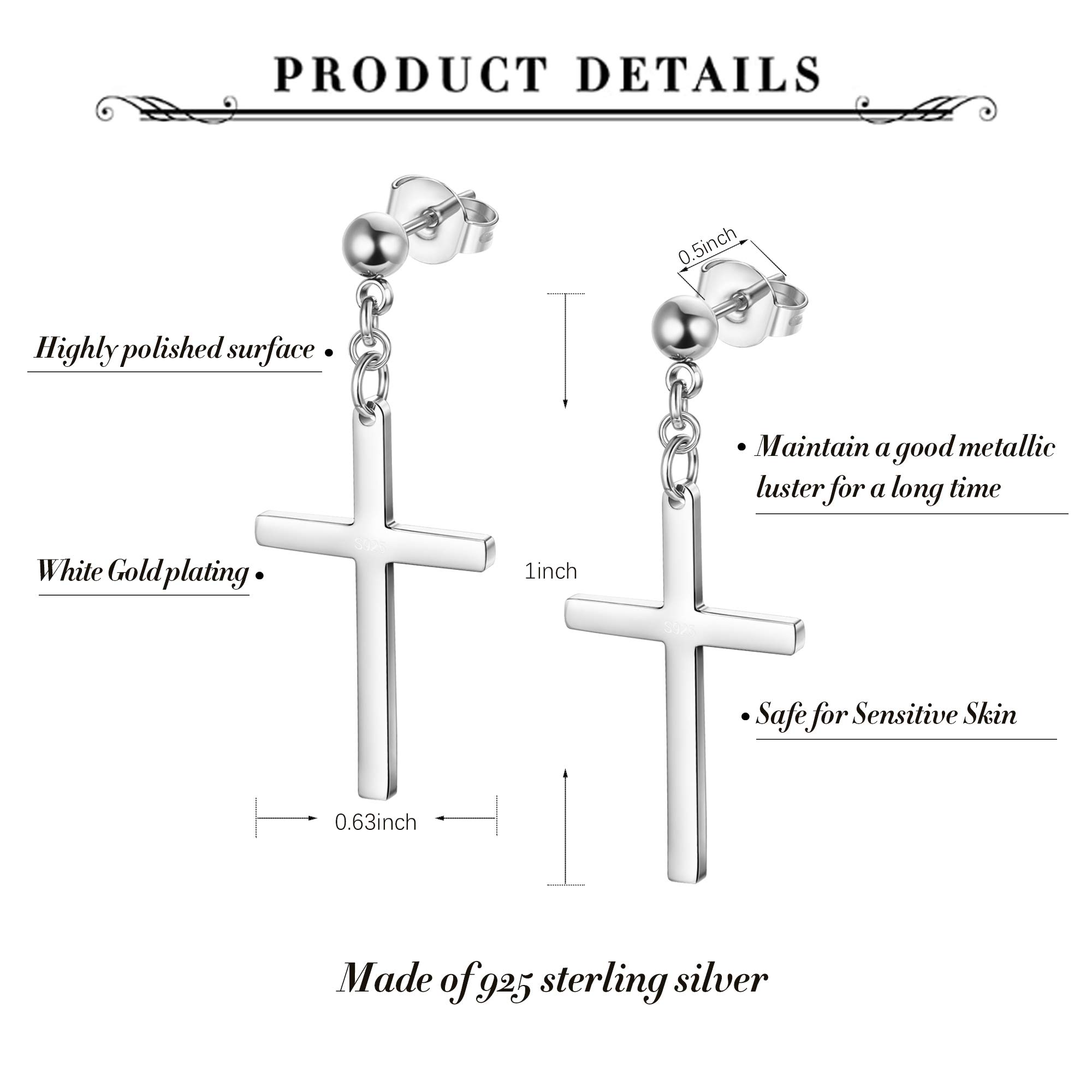 Sllaiss 925 Sterling Silver Cross Dangle Earrings For Men Women Unisex Silver Cross Dangling Earrings Christian Cool Drop Earrings Christian Jewelry