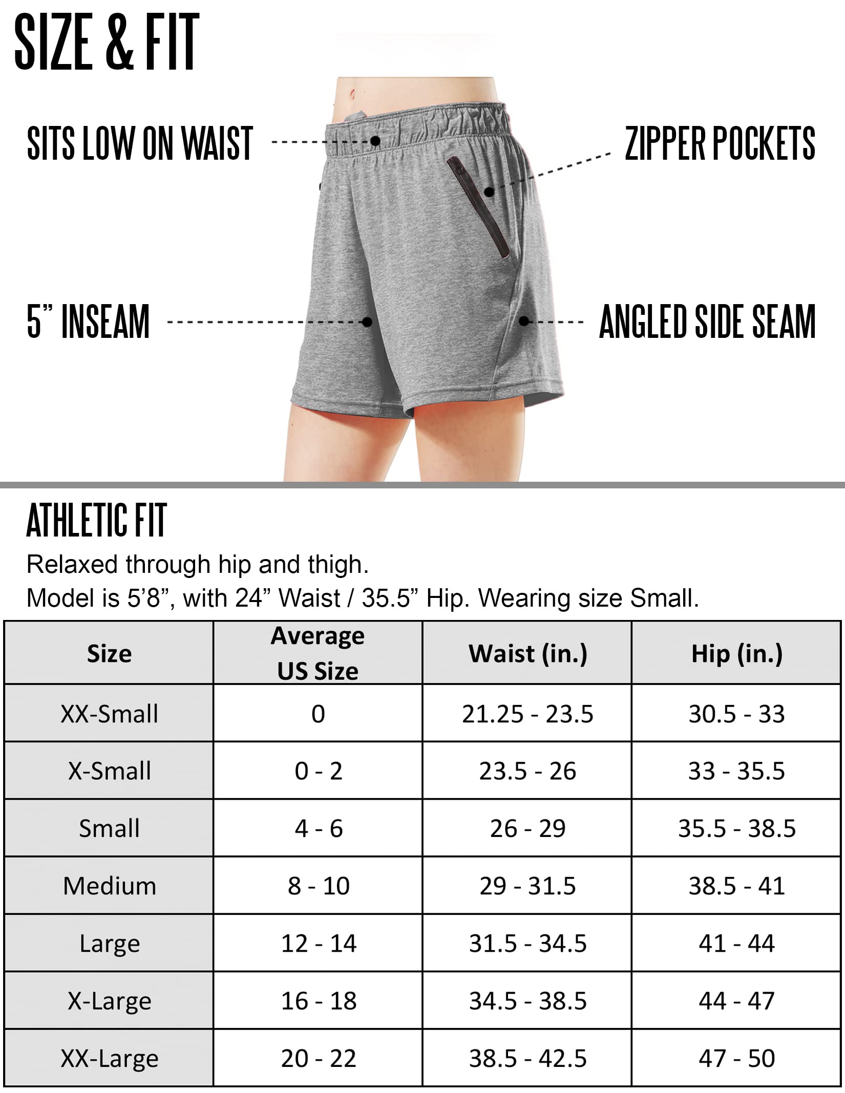 5 Pack: Womens Workout Gym Shorts Casual Lounge Set, Ladies Active Athletic Apparel with Zipper Pockets (Set 2, Large)