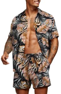 coofandy men's floral pattern 2 piece summer beach short sleeve tracksuits