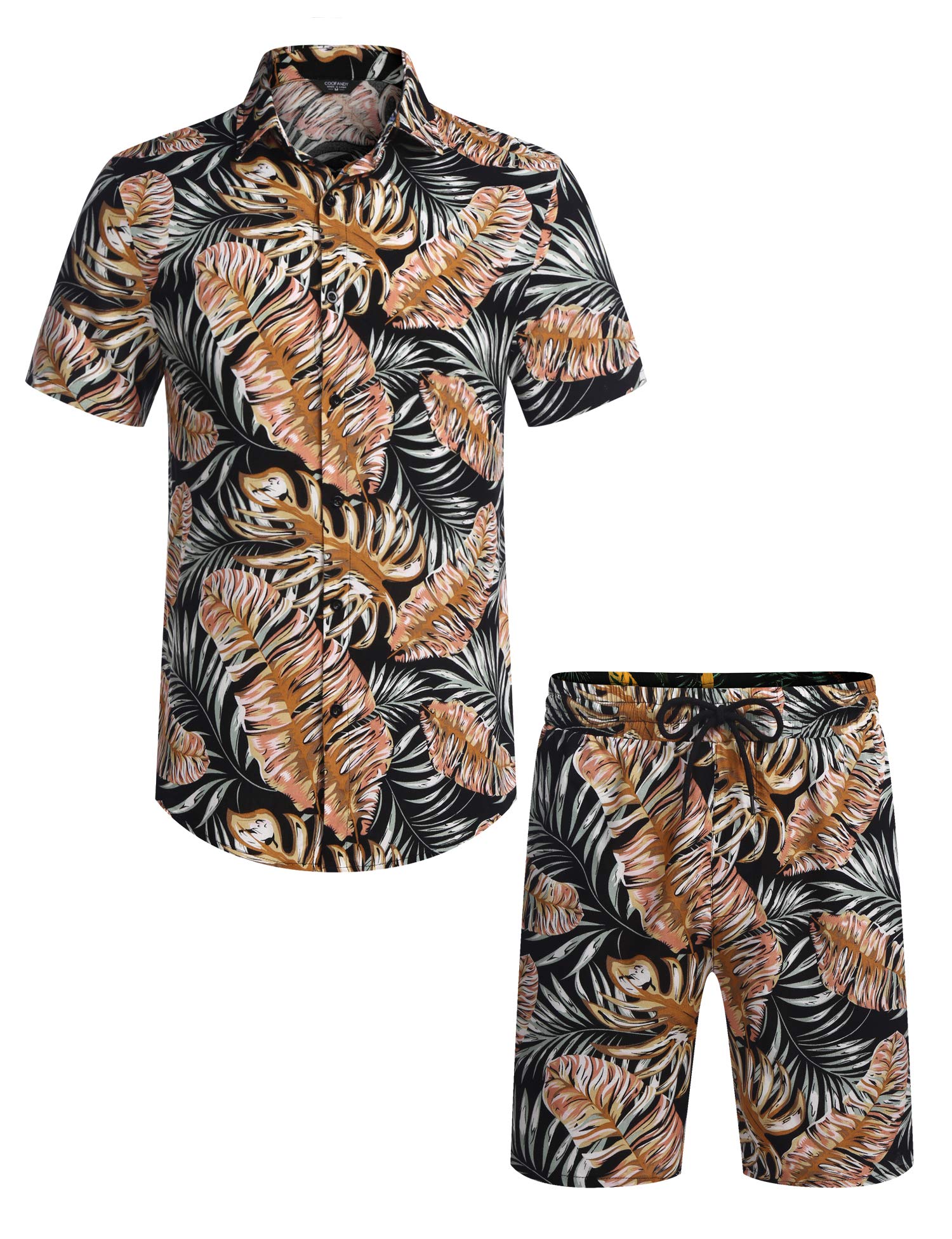 COOFANDY Men's Floral Pattern 2 Piece Summer Beach Short Sleeve Tracksuits