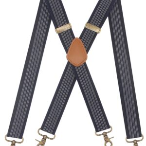 Timiot Mens Suspender 4 Swivel Strong Hooks Adjustable Braces Elastic Comfortable X Style Heavy Duty Strap (Navy White Stripe)