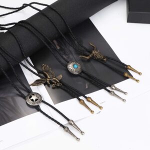 THUNARAZ 4Pcs Bolo Tie for Men Western Leather Necktie Cow Skull Bolo Tie Halloween Costume Accessories Necktie Men Women