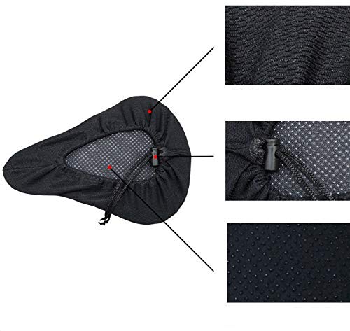 Free-fly Comfortable Gel Bike Seat Cover with Drawstring- Extra Soft Gel Bicycle Seat - Non-Slip Bike Seat Pad Cover for Mountain Road Sports MTB Bike Exercise Bike (Black)