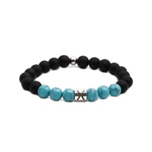 MiniJewelry Pisces Zodiac Sign Turquoise Beads Bracelet for Men Women Elastic Stretch Blessing Constellations Birthday