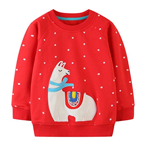 Girl Sweatshirts Pullover Crewneck Red Alpaca Winter Long Sleeve Tops Cotton Casual Sweater Shirts 4T