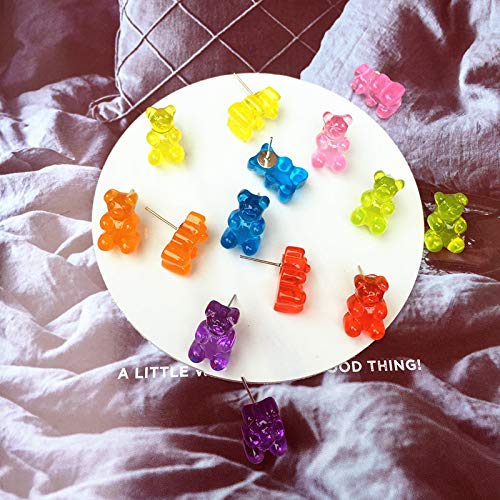 Gummy Bears Earring Set Cute Colorful Candy Color Twinkling Bear Animal Drop Dangle Earring Stud for Women Jewelry-C