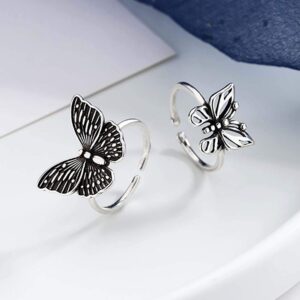 Retro butterfly opening rings for women Silver-plated rings lovely animal jewelry valentine gift adjustable size (HLMY004 style 1)