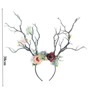 XIDAJIE Deer Antler Flower Crown Headbands Halloween Chritmas Long Antler Flower Branches Headband Props Horns Headpieces Hair Band Photo Shoot Forest Goddess Headdress Headwear, Navy