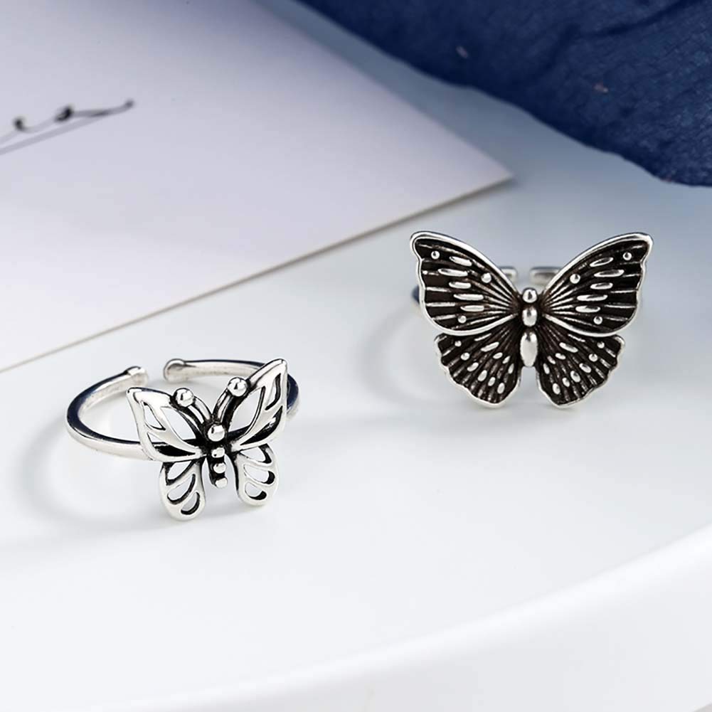 Retro butterfly opening rings for women Silver-plated rings lovely animal jewelry valentine gift adjustable size (HLMY004 style 1)