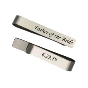 tie clip personalized custom engraved tie bar pin slide stainless steel for men dad wedding gift groomsmen (silver-0.31" x 1.97")