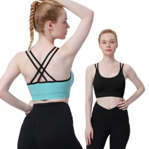 WOYYHO Strappy Sports Bra for Women Sexy Crisscross Back Medium Support Yoga Bra with Removable Cups 3 Pack