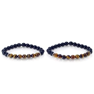 Long Distance Relationship Bracelets (2 Pack) – Spiritual Protection Chakra Bracelet for His and Her Couples for Reiki Healing, Yoga, Meditation – Tiger Eye, Obsidian Triple Protection Gemstones