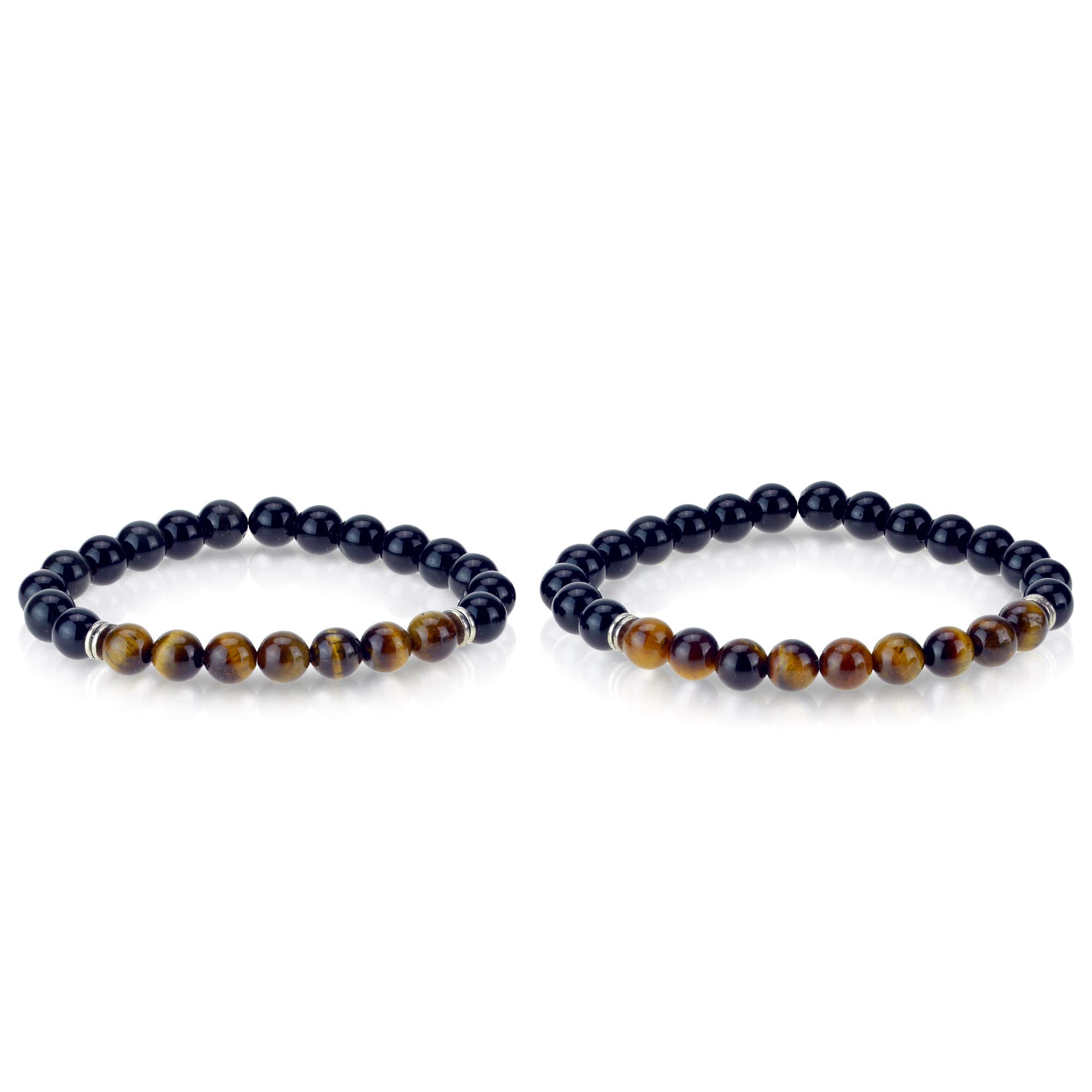 Long Distance Relationship Bracelets (2 Pack) – Spiritual Protection Chakra Bracelet for His and Her Couples for Reiki Healing, Yoga, Meditation – Tiger Eye, Obsidian Triple Protection Gemstones