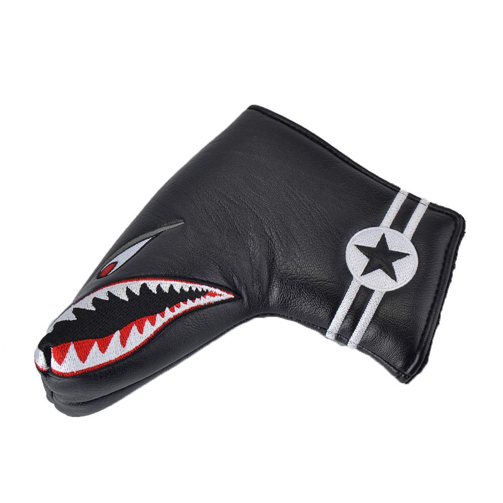 PLUSKER 1PC Golf Club Blade Putter Head Cover Magnetic Closure Shark Funny Cartoon Animal Pattern Synthetic Leather Putters Headcover for Male/Female Golfers