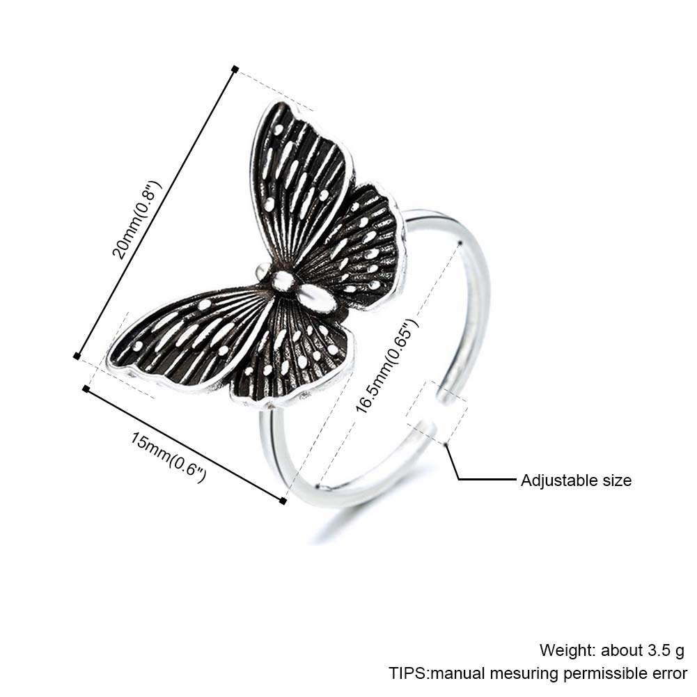 Retro butterfly opening rings for women Silver-plated rings lovely animal jewelry valentine gift adjustable size (HLMY004 style 1)