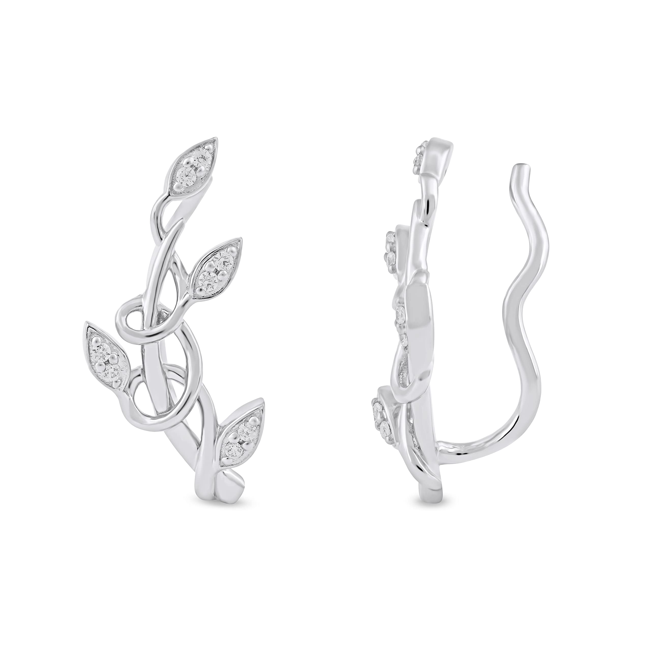 Sterling Silver 1/6ct.TDW Diamond Leaf Climber Fashion Earrings for Women(I-J, I2)