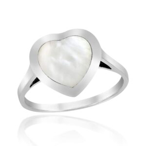 AeraVida Heart of Compassion White Mother of Pearl Inlay .925 Sterling Silver Ring (8)