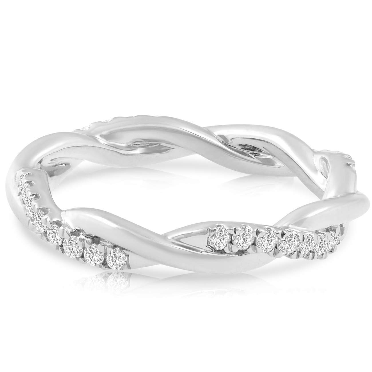 1/3 Ct Diamond Eternity Petite Twist Vine Eternity Wedding Ring 10k White Gold - Size 6