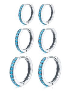 nokmit turquoise hoop earrings 8/10/12mm sterling silver huggie cartilage cuff earrings small blue gemstone earrings set jewelry gifts for women (turquoise)