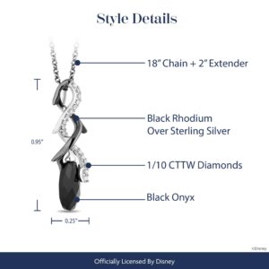 Jewelili Enchanted Disney Fine Jewelry Sterling Silver with Black Rhodium 1/10 Cttw Diamond and Onyx Maleficent Pendant