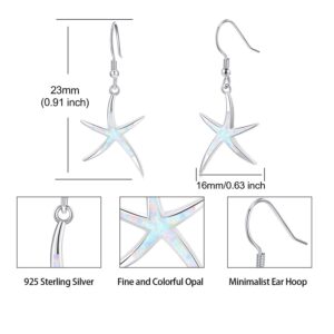 Starfish Earrings,925 Sterling Silver with White Opal Fish Hoops Earings,Nautical Hawaiian Sea Beach Earrings,Starfish Jewelry for Women Starfish Lovers