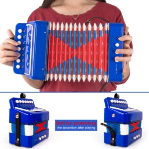 Button Accordion, Horse 10 Keys Control Kids Accordion Musical Instruments for Kids Children Beginners Lightweight and Environmentally-friendly (Blue)