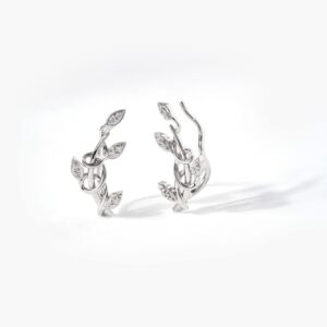 Sterling Silver 1/6ct.TDW Diamond Leaf Climber Fashion Earrings for Women(I-J, I2)